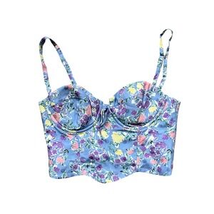For Love & Lemons Charlene Blue Floral Corset Top Bustier Size Medium